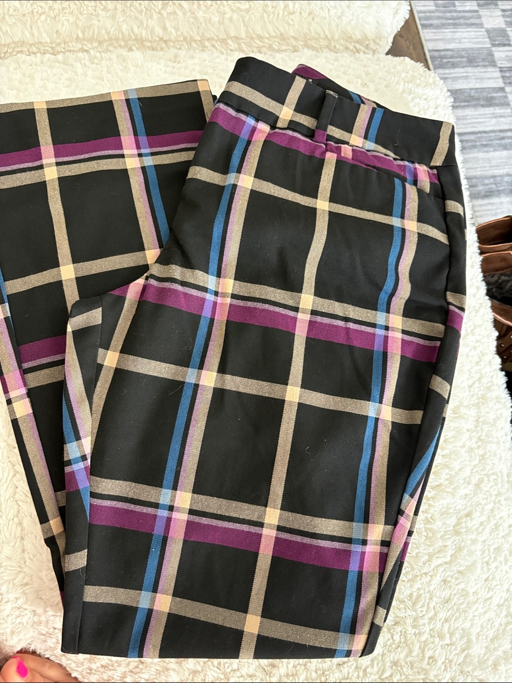 New York & Company Black Plaid Dress Pants with Purple & Blue Stripes